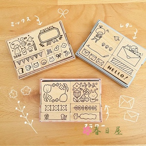 【现货】日本mizutama 插图花朵框架标题木质印章 水性书写贴纸包