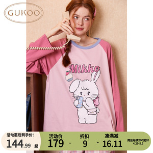 GUKOO/果壳24新款女睡衣mikko联名卡通全棉圆领格纹长袖女家居服
