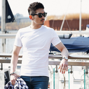 韩国男士夏季修身白色打底衫半袖韩版潮体恤纯棉圆领休闲短袖T恤