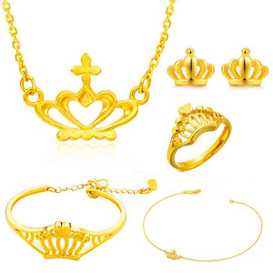 越南沙金皇冠戒指手链手镯耳钉新娘结婚三四五件套装仿真黄金项链