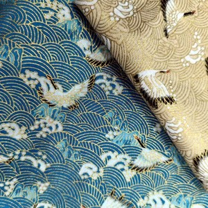 日式和风烫金全棉面料 桌布家纺手工DIY口金箱包装饰布料海浪飞鹤