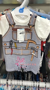 日本西松屋男女宝宝短袖连体衣婴幼儿工匠服假背带裤连体哈衣爬服