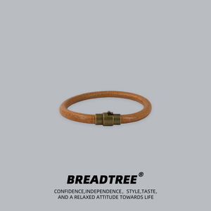 BREADTREE 日系高桥牛皮手镯复古黄铜磁吸手环男女情侣百搭手链