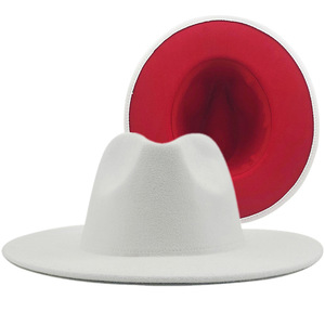 外贸多色毛呢礼帽新款外驼色内大红帽子民族风爵士帽羊绒毡帽休闲