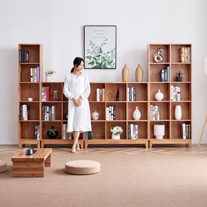 日式全实木书柜自由组合桦木背景墙高矮书架北欧现代书房定制书橱