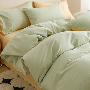全棉床上四件套夏季简约纯色宿舍床单三件套绿色双人纯棉床笠被套