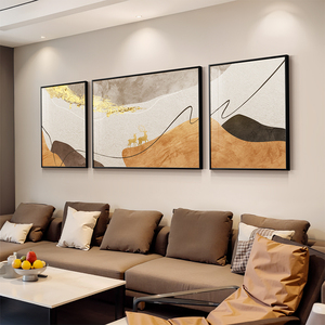 客厅装饰画现代简约沙发背景墙壁挂画轻奢高级感高档大气壁画三联