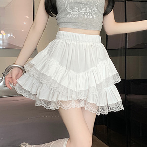 白色A字蛋糕短裙女春季韩版2024新款高腰显瘦很仙的蓬蓬半身裙子