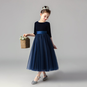 儿童礼服女童钢琴演出服新款秋季丝绒女童表演公主裙儿童礼服
