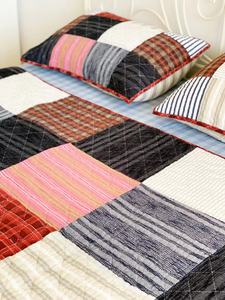 北京茜茜李美式拼布床盖格子绗缝被冬季棉被中式复古夏被撒切尔