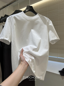 正肩短袖t恤女纯色基本款2024新款设计感圆领宽松显瘦白色上衣女