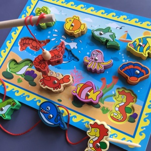 宝宝磁性钓鱼穿串珠子穿线绳大块手抓拼图玩具2-3岁儿童益智早教