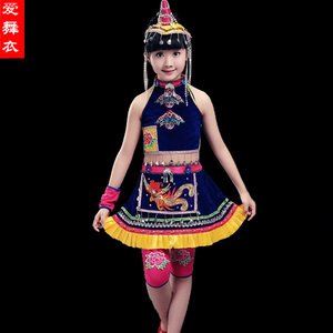 儿童畲族演出服女童凤凰独唱走秀表演服少数民族服装彝族舞蹈服饰