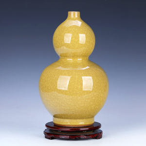 仿古官窑陶瓷葫芦摆件复古客厅装饰黄色工艺品景德镇瓷器花瓶大号