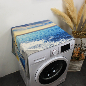 蓝色地中海棉麻滚筒洗衣机罩床头柜盖布单开门冰箱防尘罩万能盖巾