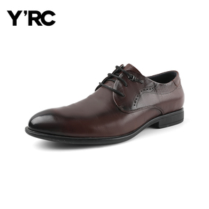 YRC男鞋正装皮鞋男款商务真皮德比鞋内增高结婚新郎鞋子
