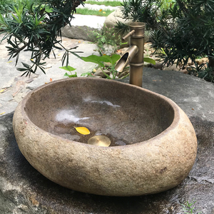 石材台上盆卫生间洗面盆天然鹅卵石洗脸盆庭院水池石头洗手盆户外