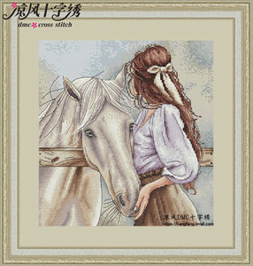 凉风DMC线十字绣套件客厅新款挂画RW4348女孩和马16印花满绣