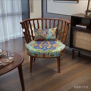 美式中式高档实木椅单人高背椅布艺沙发换鞋凳客厅阳台茶室休闲凳
