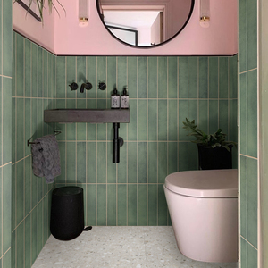 奇遇园 亚光绿色复古瓷砖长条砖卫生间浴室厨房墙砖防滑地砖全瓷