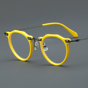 平光眼镜框新款圆框板材眼镜复古眼框金属平光现货可配近视时尚潮