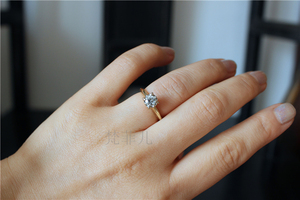 欧美求爱定情14K黄金天然钻石戒指女士宝石优雅10码单钻经典戒指