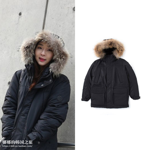 特价韩国PANCOAT正品代购17冬男女情侣款厚实保暖连帽毛领羽绒服