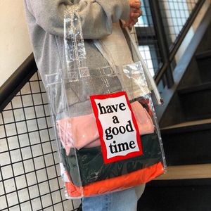 韩国正品代购19春HAVE A GOOD TIME新品透明LOGO单肩果冻手提挎包