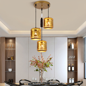 藏式复古风餐厅吊灯简约创意大气三头圆形家用饭桌灯氛围床头灯具