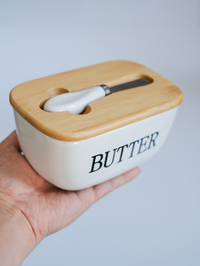 陶瓷黄油盒带盖长方形内置抹刀密封罐牛油盒奶酪保鲜 Butter Dish
