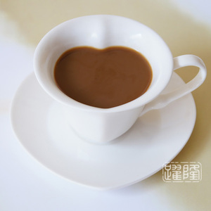 跃隆欧式创意花式心形咖啡杯套装纯白陶瓷茶水杯碟情人节礼物桃心