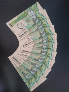 全新 2017年土库曼斯坦1马纳特纸币标准十连带豹子号裸钞套装
