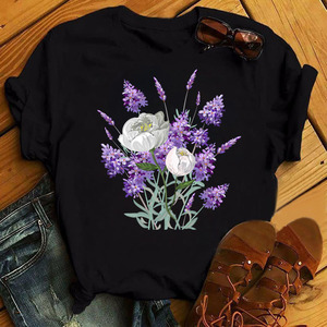 Purple Flower T shrit  夏季紫色花朵印花短袖T恤男女设计感2022