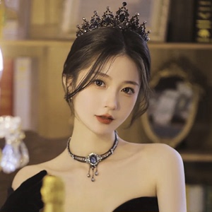皇冠女十八岁生日礼物头饰韩版在逃公主发箍王冠巴洛克黑色新娘子