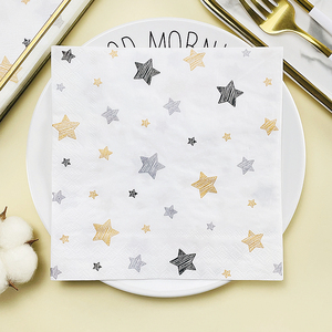 印花餐巾纸方形金色星星图案彩色纸巾酒店餐厅用婚庆生日派对装饰