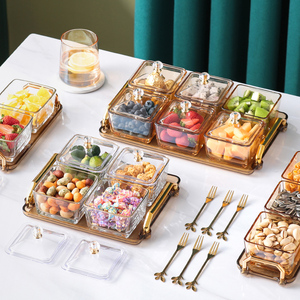 北欧风格ins创意水果盘碟子零食干果分格玻璃碗家用客餐厅点心盘