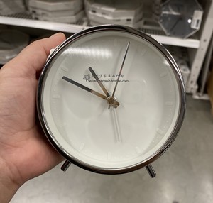 特惠IKEA宜家茂霍帕闹钟时钟11cm银色台钟石英机芯静音钟表圆形