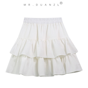 蛋糕裙夏季短裙高个子甜美半身裙女2024新款小裙子A字蓬蓬裙白色
