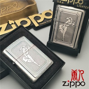唐人ZIPPO正品 2005年C3月/F6月古银 熏银 贴章 风中女郎 风女
