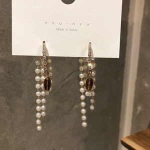 韩国东大门饰品代购珍珠流苏个性气质设计师新款小众银针耳环耳饰