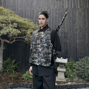 中国风改良假两件汉服黑暗系上衣男女中式古装汉元素竹叶衬衫外套