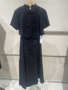 SHOP1972夏季复古盘扣黑色显瘦一片式国风裙子两件套SP424223028