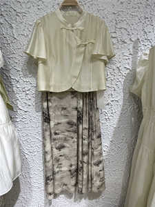 SHOP1972麦诺伊夏复古水墨画国风裙子短袖上衣两件套MR424223042