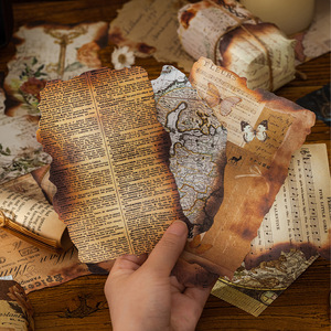 烧毁碎片无粘性手账素材纸 怀旧地图手稿书页乐谱文艺手账打底纸