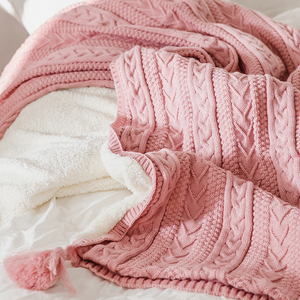 流苏简约加绒针织毛线毯子羊羔绒双层毛毯保暖床单双人沙发午休毯