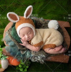 妮妮家手工编织新品兔年新生儿拍照摄影帽子衣服森系可爱