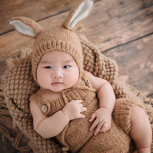 妮妮家手工编织婴儿毛线帽子背带裤宝宝百天拍照摄影道具帽子服装