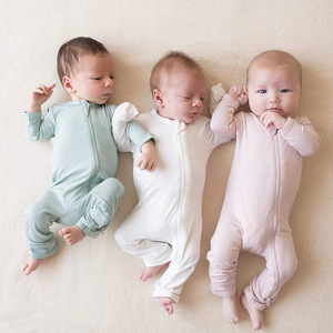 外贸包手包脚婴儿衣服竹纤维夏季纯色新生儿宝宝防抓脸睡衣双拉链