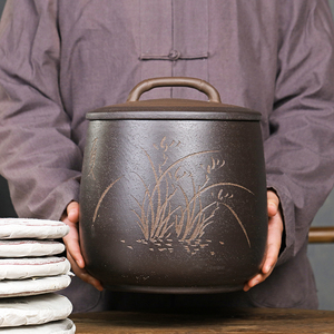 紫砂茶叶罐 普洱茶饼专用盒存放保存缸陶瓷茶缸存茶罐大号二斤装