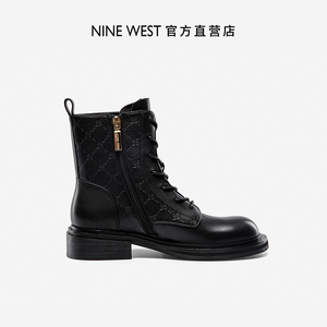 Nine West/玖熙2022年秋冬新款甜酷马丁靴女压花纹厚底低跟短靴子